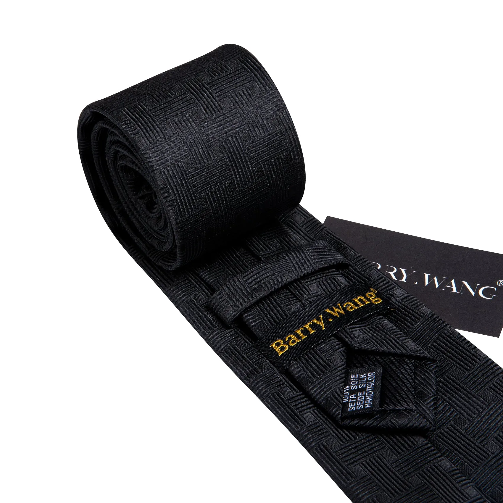 Barry. Wang Men's Black Striped Silk Tie Pocket Square Cufflinks Set sold by Barrywang product image thumbnail 5