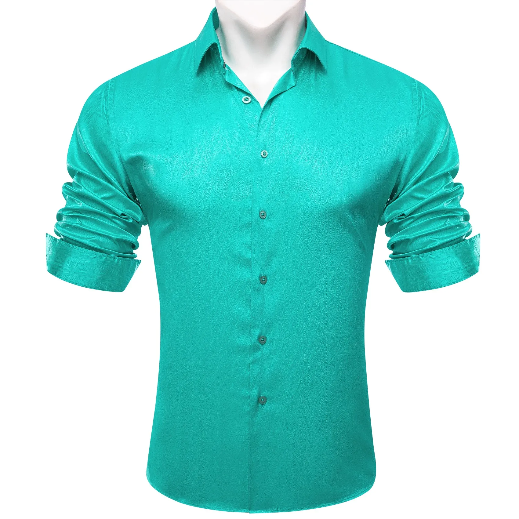 Barry.wang Aqua Solid Silk Men's Shirt sold by Barrywang product image thumbnail 4