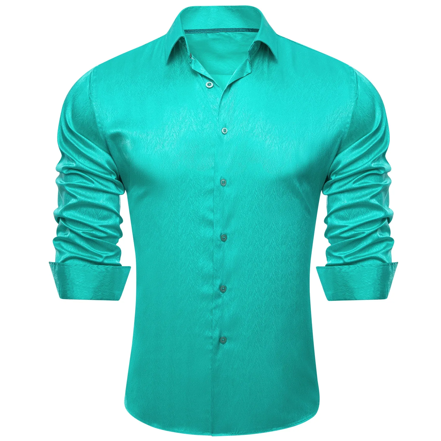 Barry.wang Aqua Solid Silk Men's Shirt sold by Barrywang product image thumbnail 3