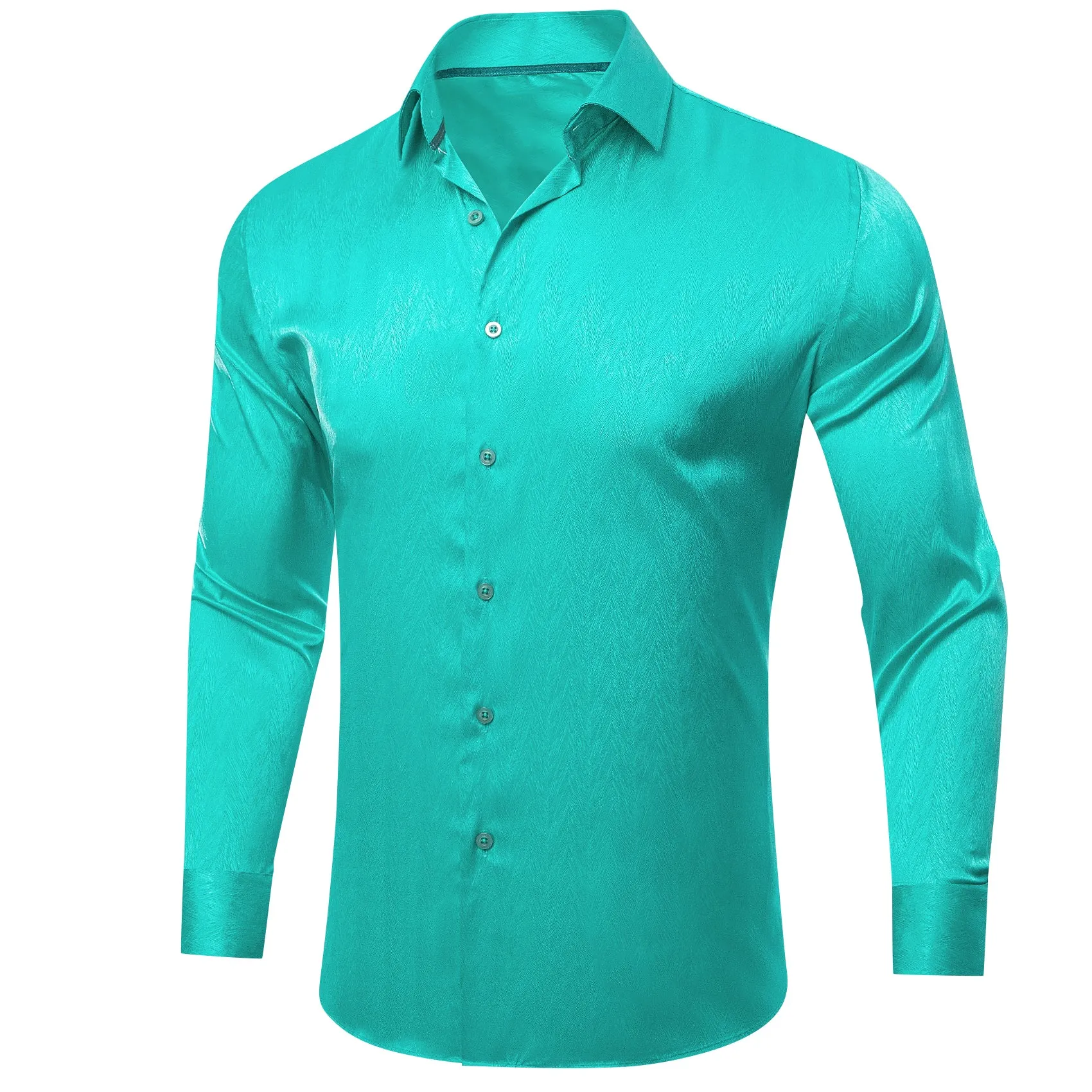 Barry.wang Aqua Solid Silk Men's Shirt sold by Barrywang product image thumbnail 2