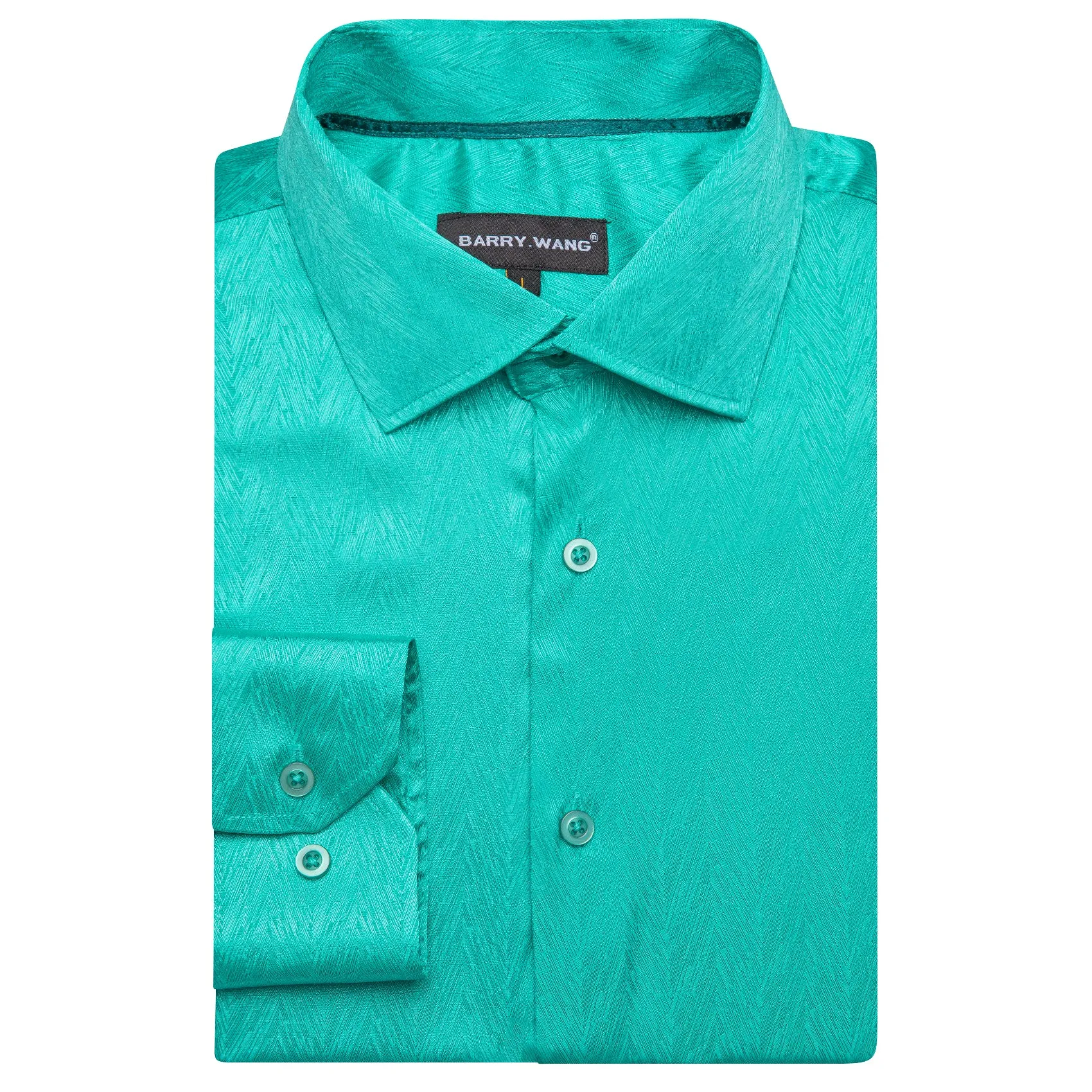 Barry.wang Aqua Solid Silk Men's Shirt sold by Barrywang product image thumbnail 5