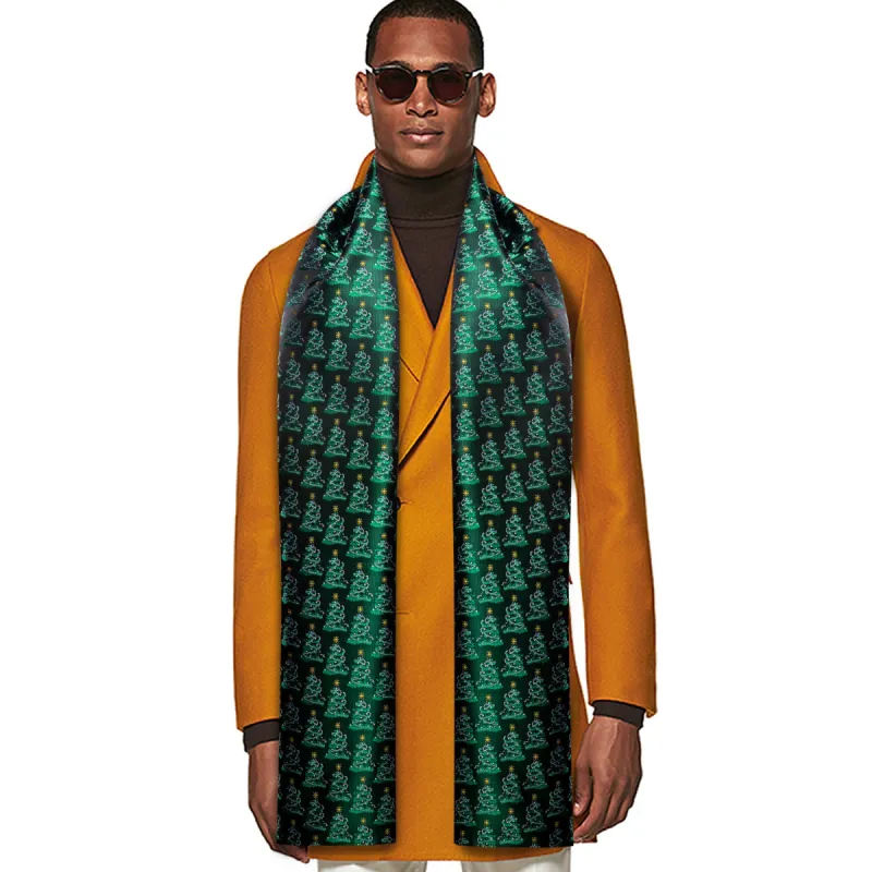 Barry Wang Men Green Silk Scarf Christmas Green Xmas Tree Pattern Scarf sold by Barrywang