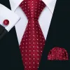 Barry.Wang Red Tie White Dot Silk Tie Pocket Square Cufflinks Set for Men sold by Barrywang