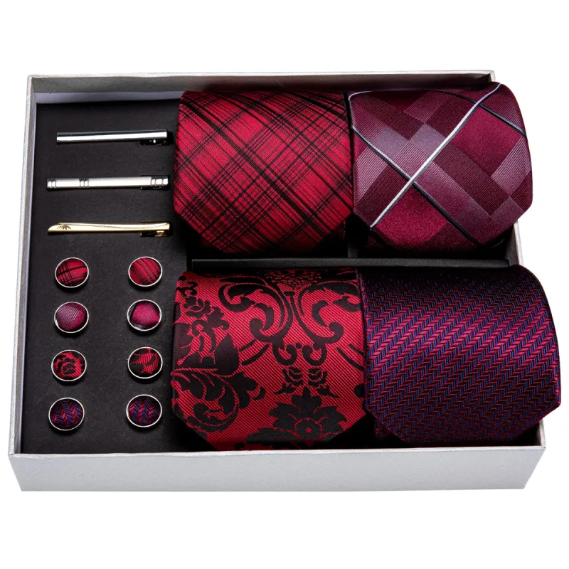 Barry. Wang Red Paisley Tie Pocket Square Cufflinks Clip Gift Box Set sold by Barrywang