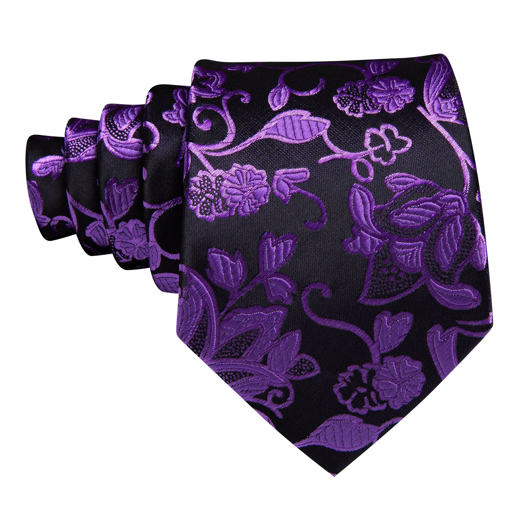 Barry Wang Men Purple Black Floral Silk Tie Handkerchief Cufflinks Set sold by Barrywang product image thumbnail 4