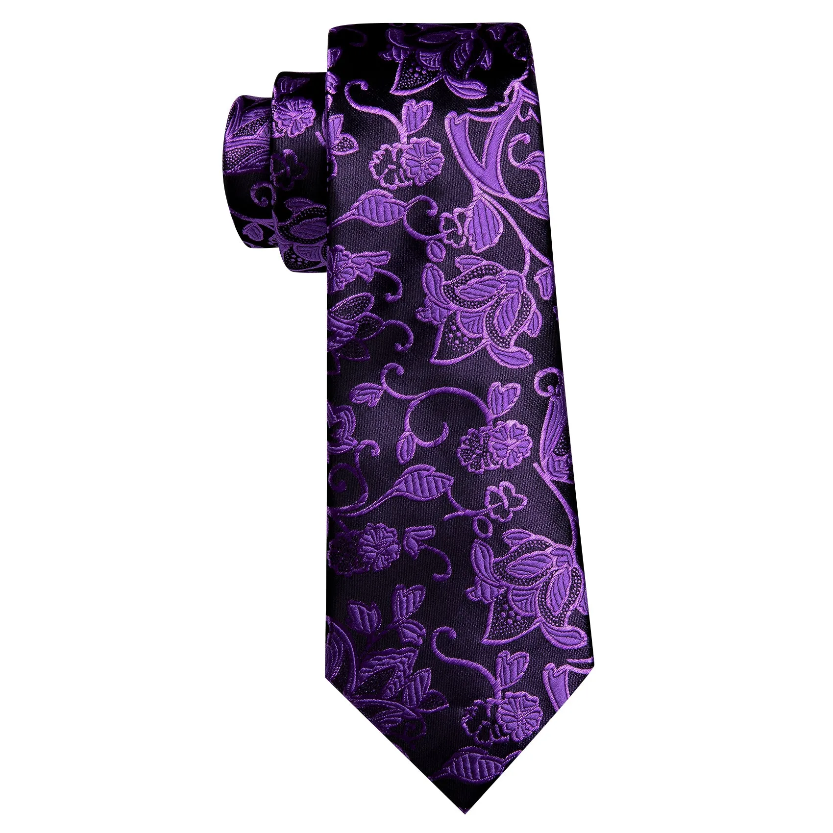 Barry Wang Men Purple Black Floral Silk Tie Handkerchief Cufflinks Set sold by Barrywang product image thumbnail 5