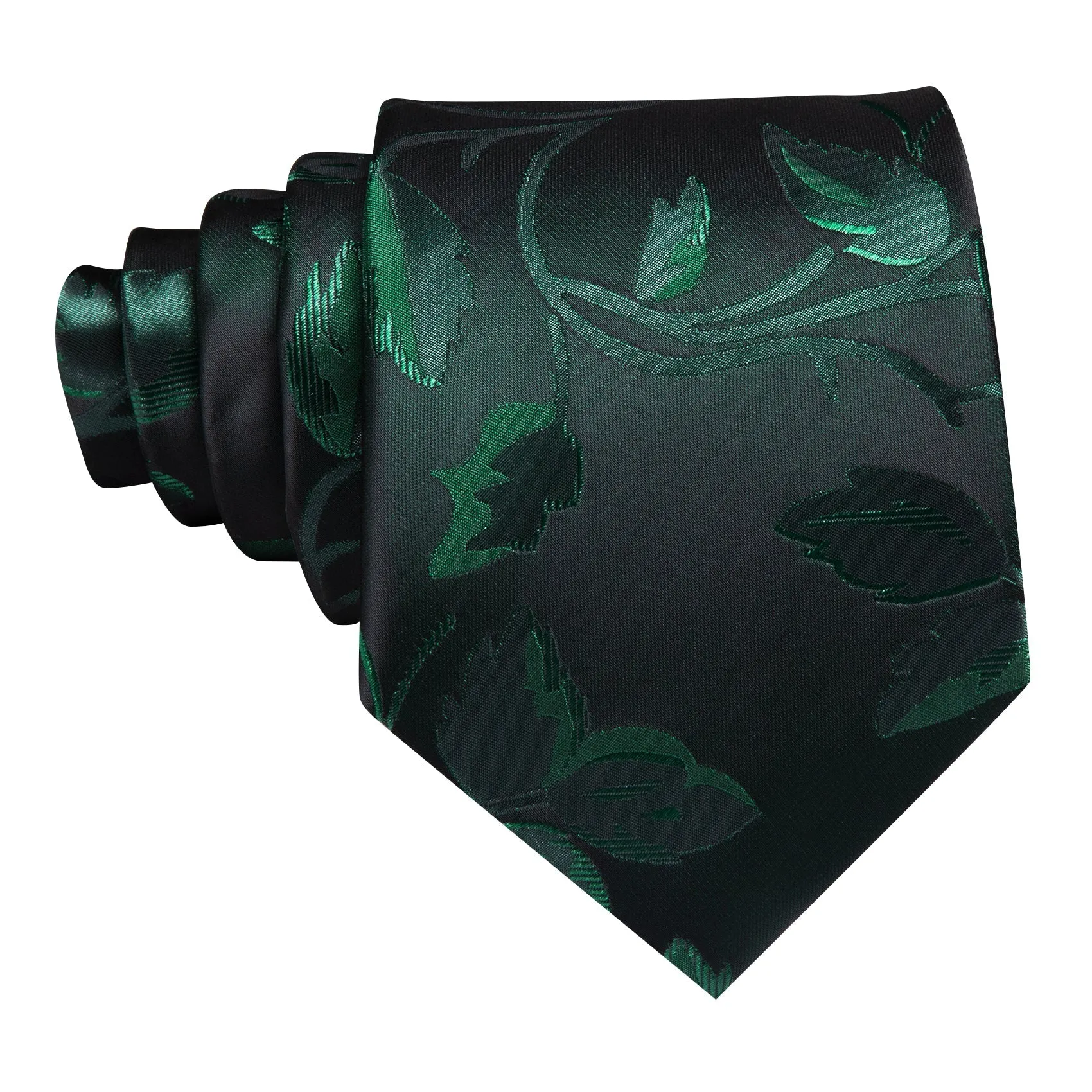 Barry Wang Black Green Floral Silk Tie Handkerchief Cufflinks Set sold by Barrywang product image thumbnail 4