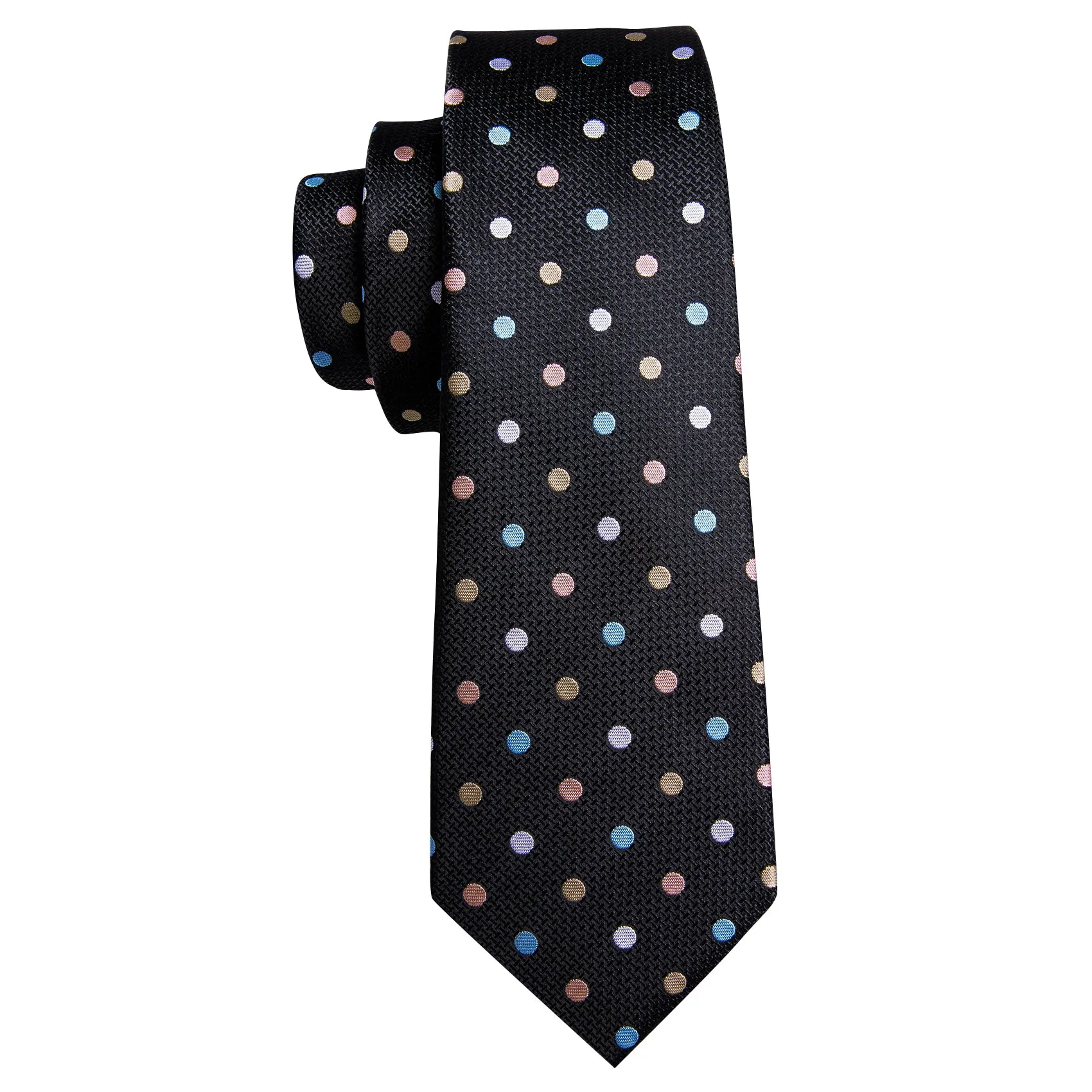 Barry Wang Black Tie Colorful Polka Dots Silk Tie Hanky Cufflinks Set sold by Barrywang product image thumbnail 4