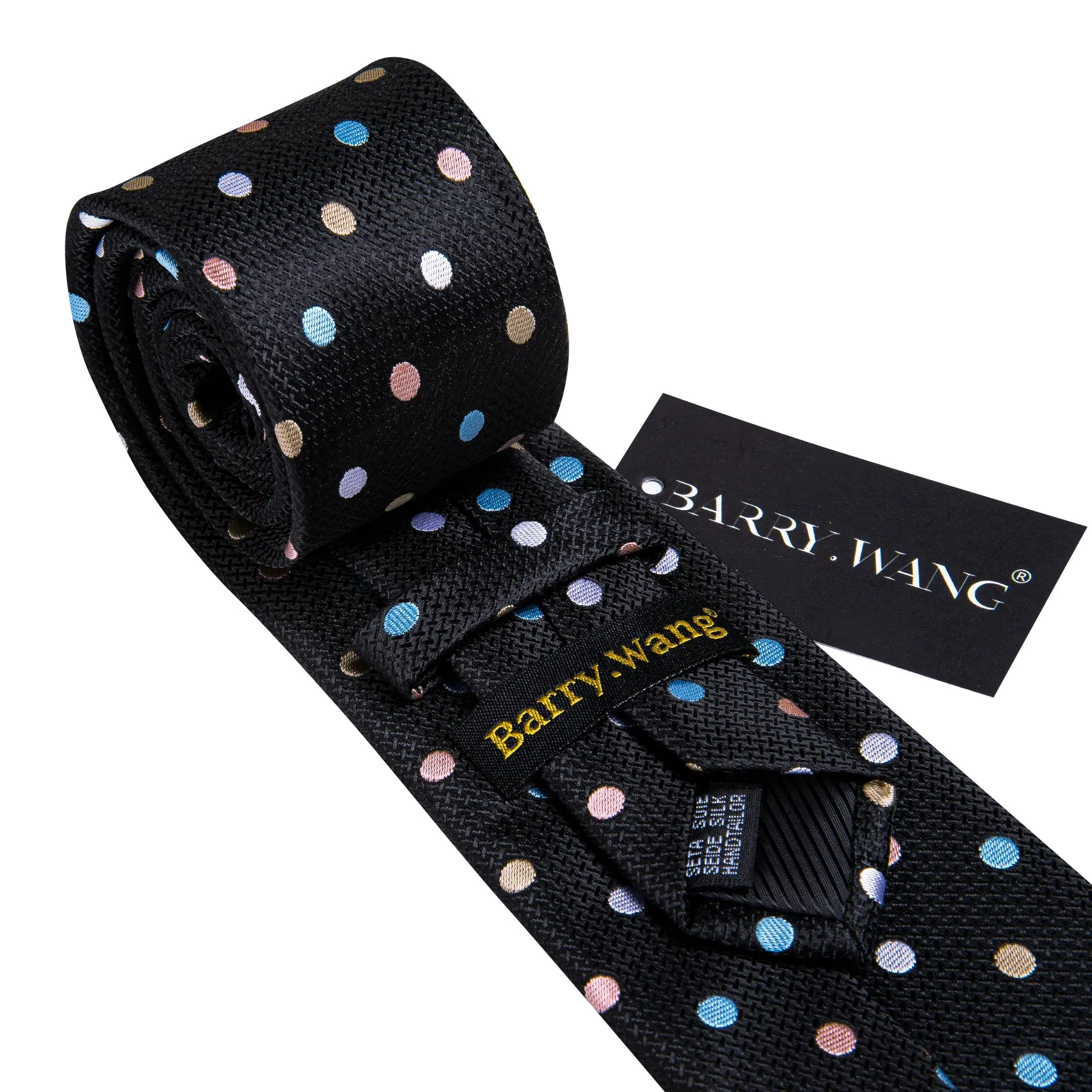 Barry Wang Black Tie Colorful Polka Dots Silk Tie Hanky Cufflinks Set sold by Barrywang product image thumbnail 5