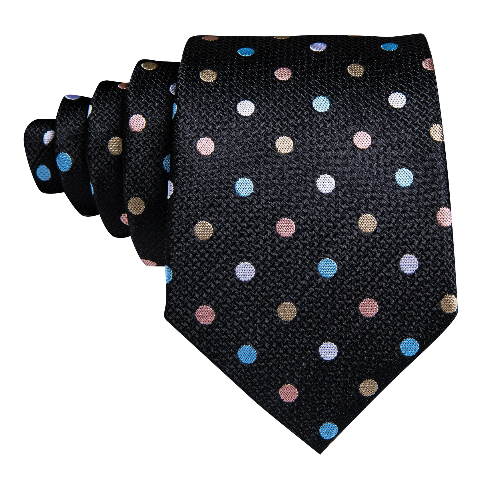 Barry Wang Black Tie Colorful Polka Dots Silk Tie Hanky Cufflinks Set sold by Barrywang product image thumbnail 3