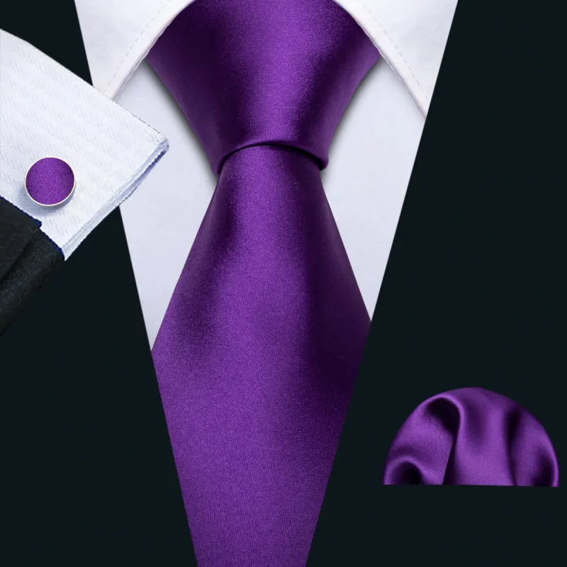 Barry. Wang Dark Purple Necktie Solid Tie Hanky Cufflinks Set for Men sold by Barrywang