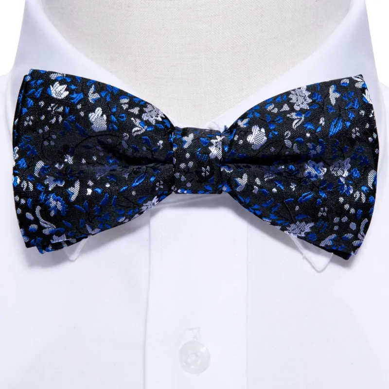 Barry. Wang Deep Blue Floral Bow Tie Set sold by Barrywang