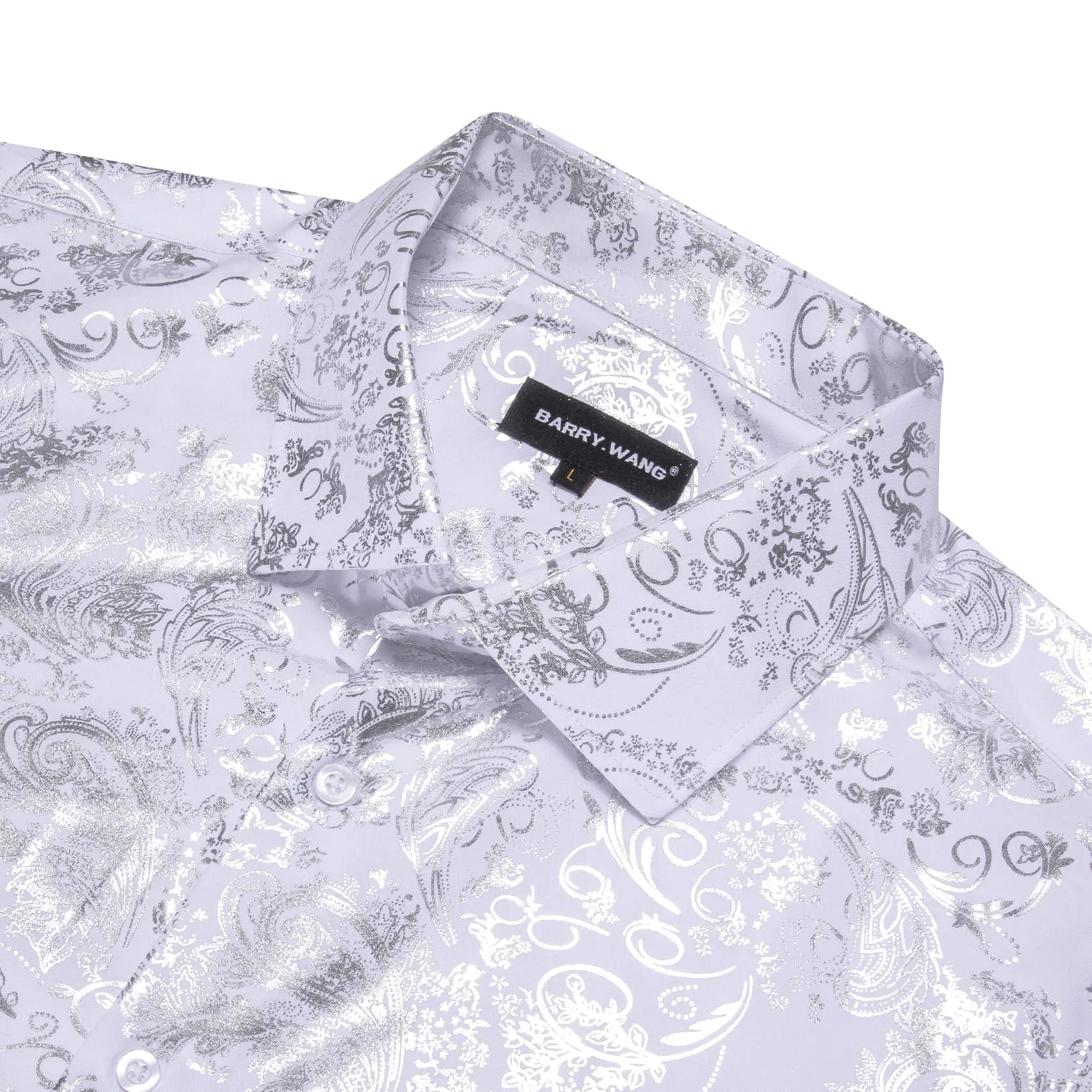 Barry. Wang White Shirt Silver Pattern Men's Novelty Long Sleeve Shirt sold by Barrywang product image thumbnail 4
