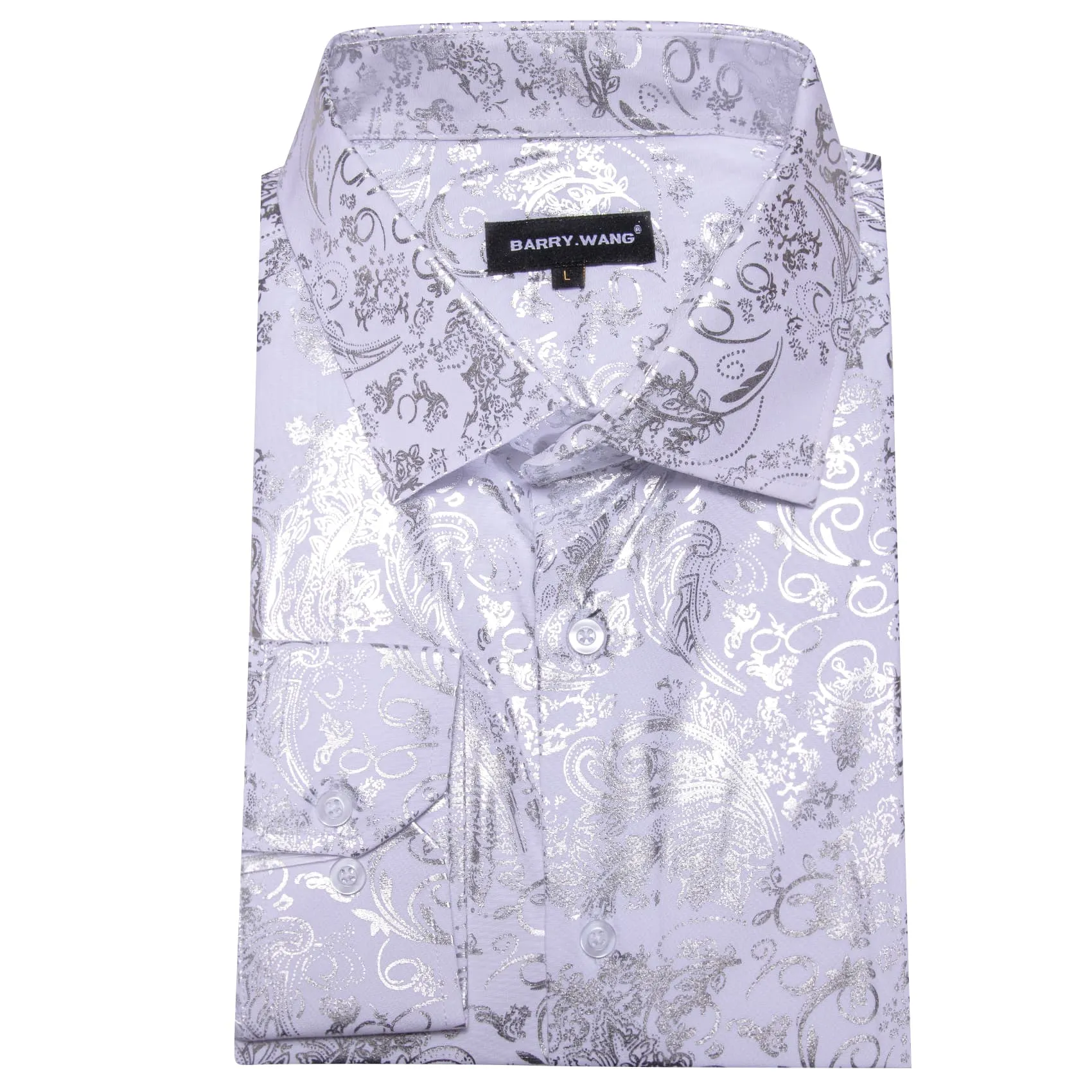 Barry. Wang White Shirt Silver Pattern Men's Novelty Long Sleeve Shirt sold by Barrywang product image thumbnail 5