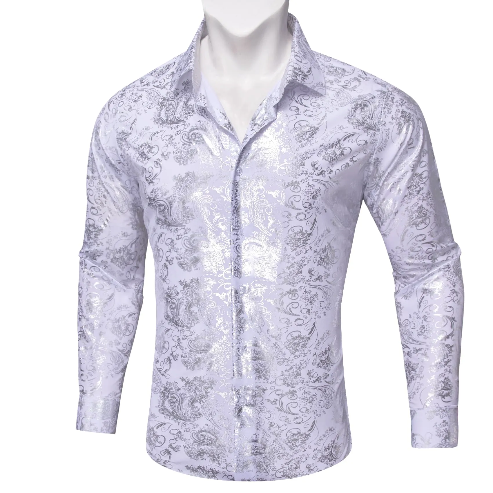 Barry. Wang White Shirt Silver Pattern Men's Novelty Long Sleeve Shirt sold by Barrywang product image thumbnail 2