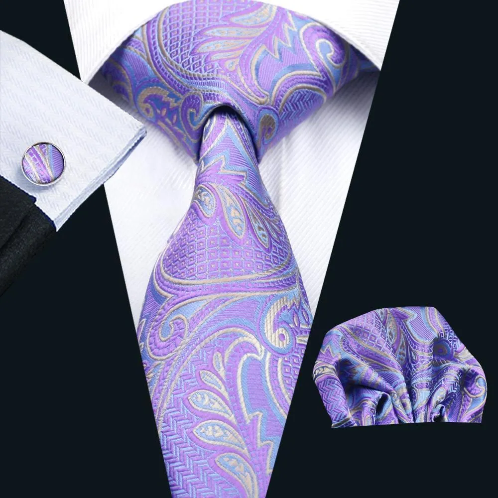 Barry. Wang Lavender Purple Silk Men's Tie Pocket Square Cufflinks Set sold by Barrywang
