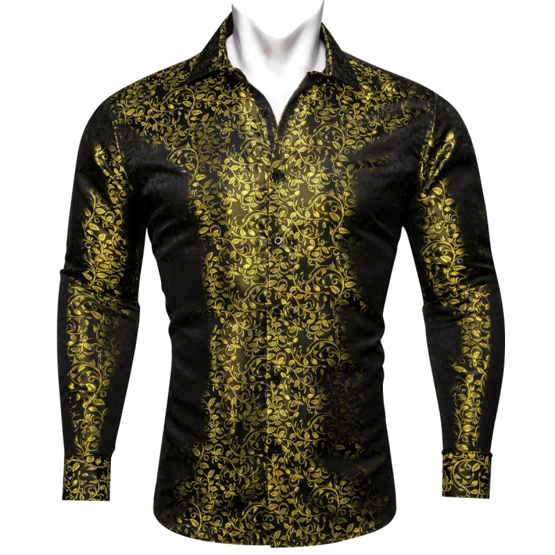 Barry.wang Luxury Olive Green Leaves Floral Silk Shirt sold by Barrywang