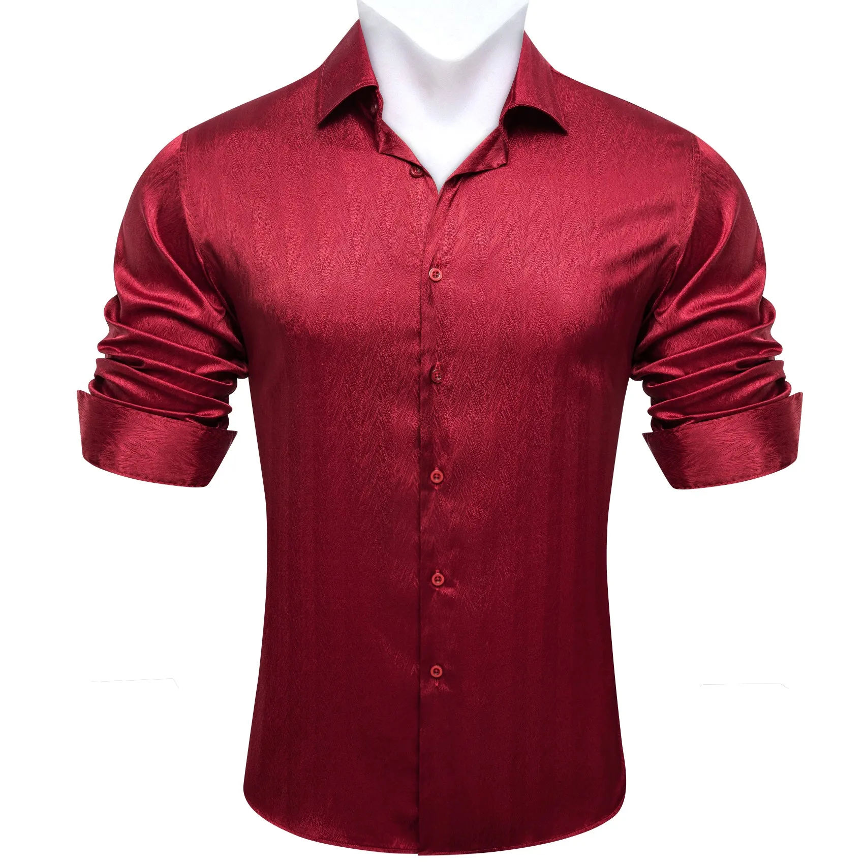 Barry.wang Dark Red Solid Silk Men's Shirt sold by Barrywang product image thumbnail 5