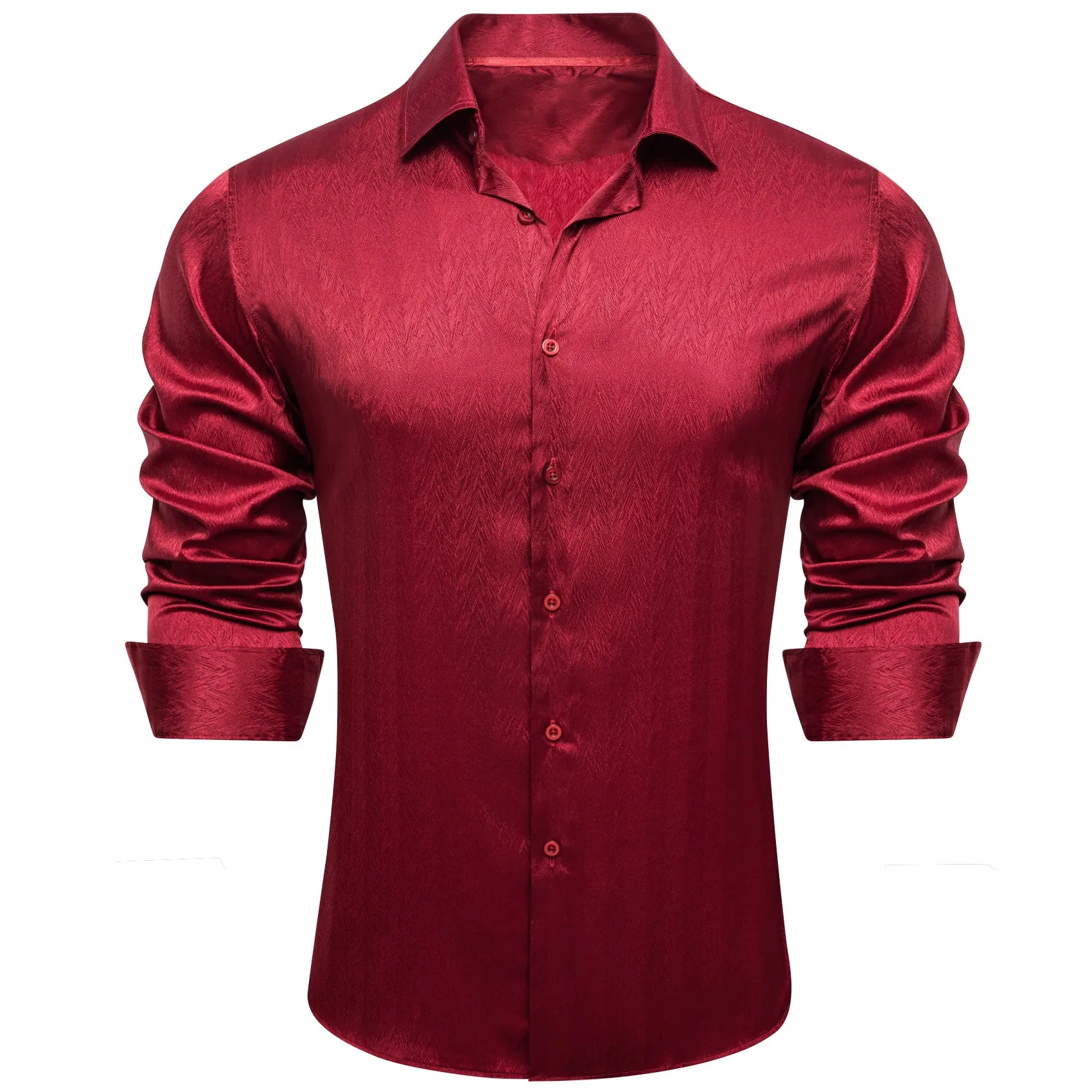 Barry.wang Dark Red Solid Silk Men's Shirt sold by Barrywang product image thumbnail 4
