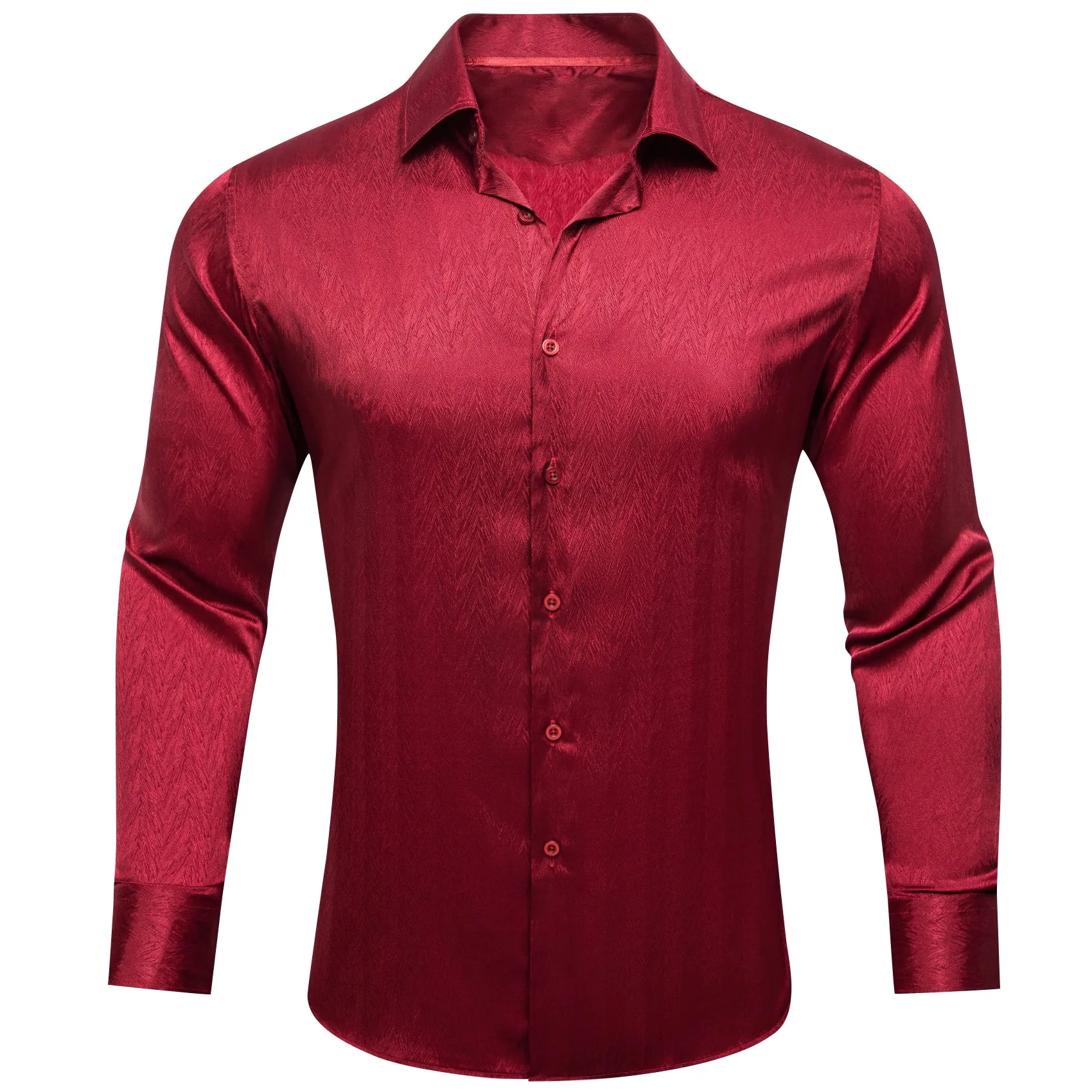 Barry.wang Dark Red Solid Silk Men's Shirt sold by Barrywang