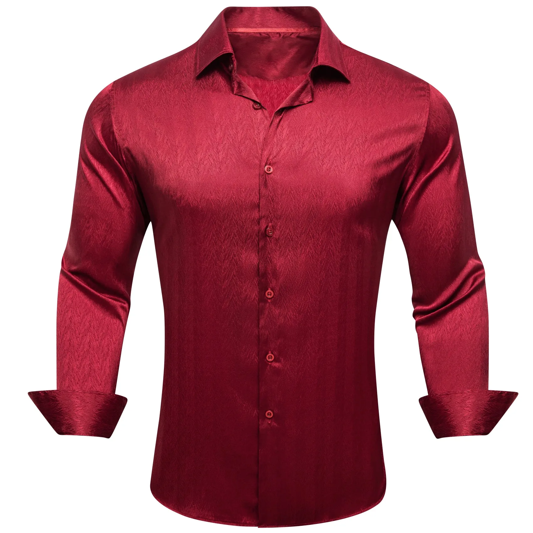 Barry.wang Dark Red Solid Silk Men's Shirt sold by Barrywang product image thumbnail 3