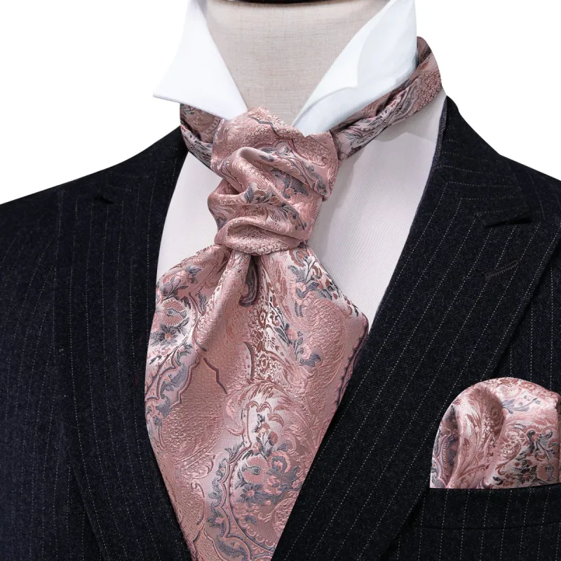 Barry. Wang Pink Silver Paisley Silk Ascot Handkerchief Cufflinks sold by Barrywang