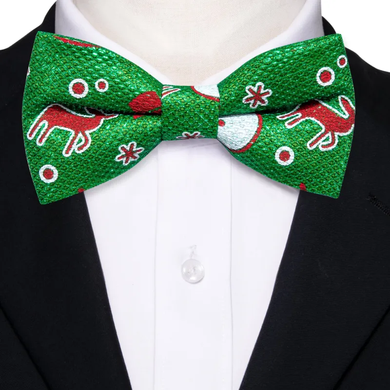 Barry Wang Christmas Green Brown Elk Silk Pre-tied Bow Tie made by Barrywang