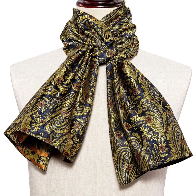 Barry Wang Silk scarf Luxury Blue Golden Paisley Scarf sold by Barrywang