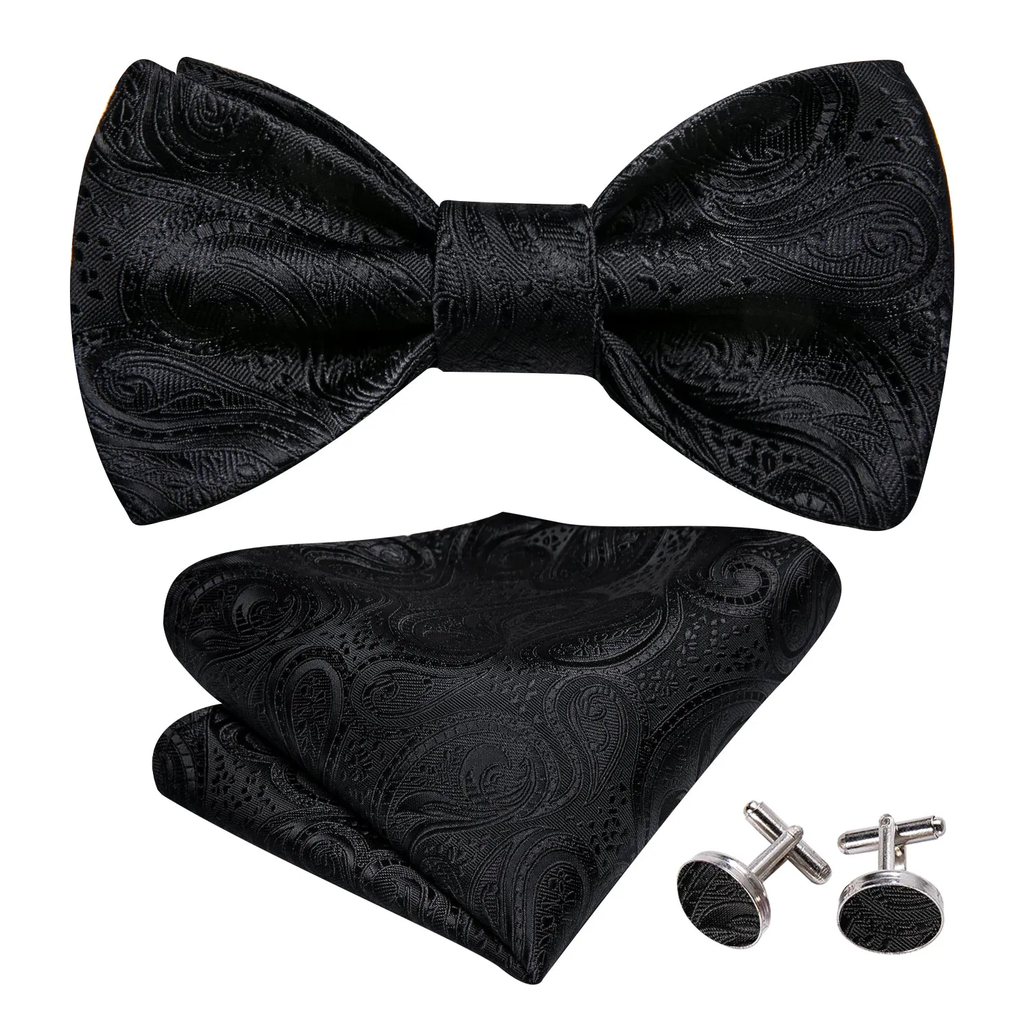 Barry. Wang Classy Black Floral Bow Tie Hanky Cufflinks Set sold by Barrywang