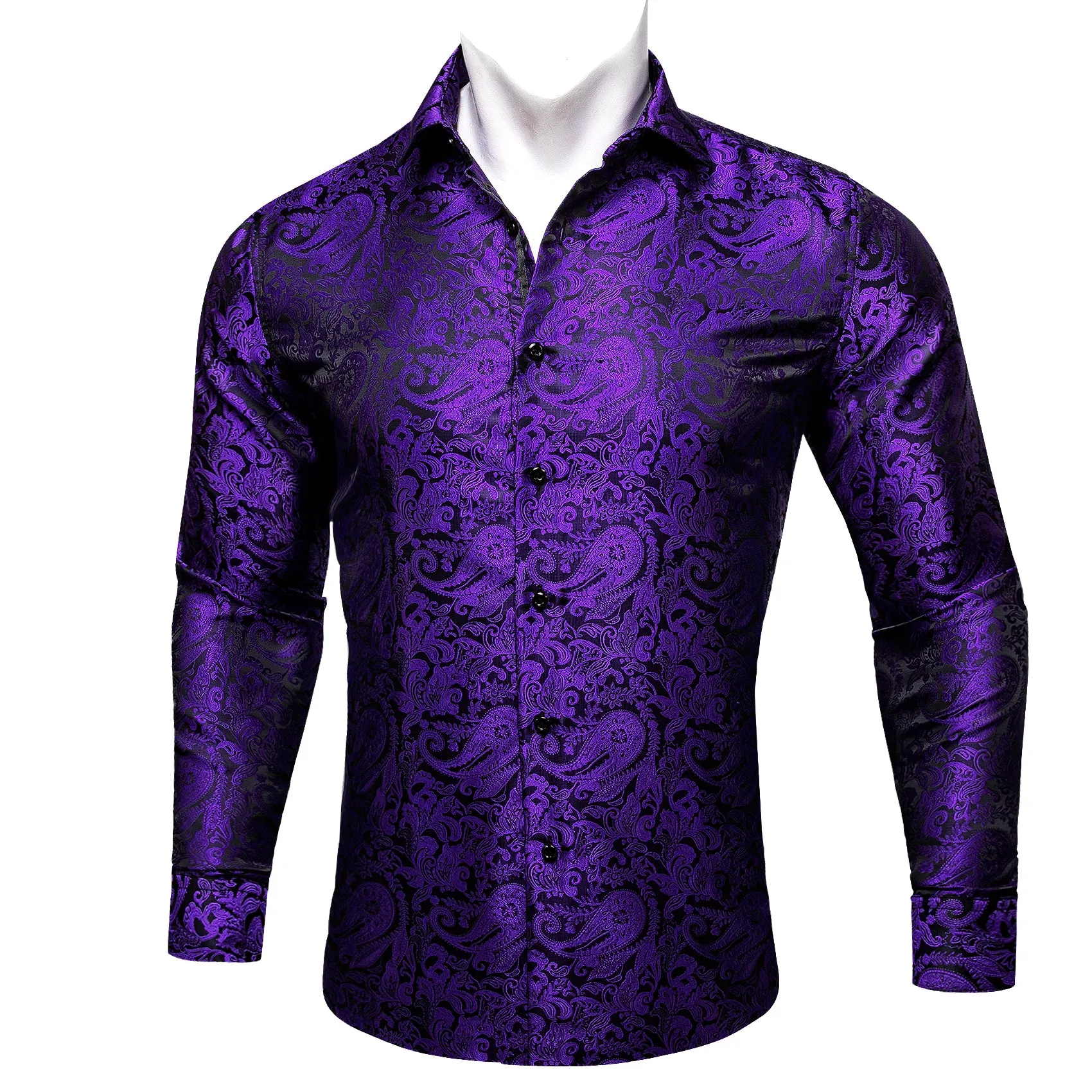 Barry Wang Dark Purple Paisley Silk Men Button Down Formal Dress Shirt sold by Barrywang product image thumbnail 3