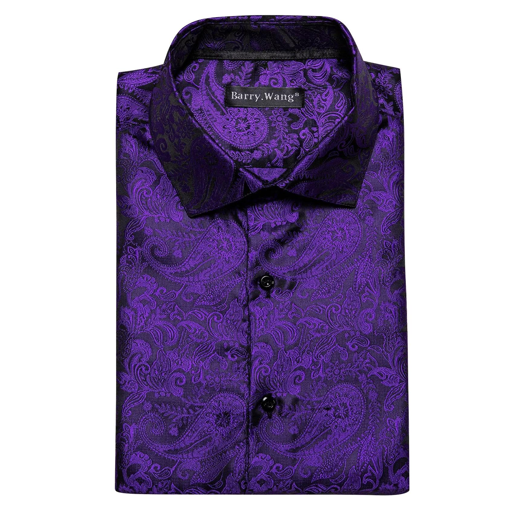 Barry Wang Dark Purple Paisley Silk Men Button Down Formal Dress Shirt sold by Barrywang product image thumbnail 5