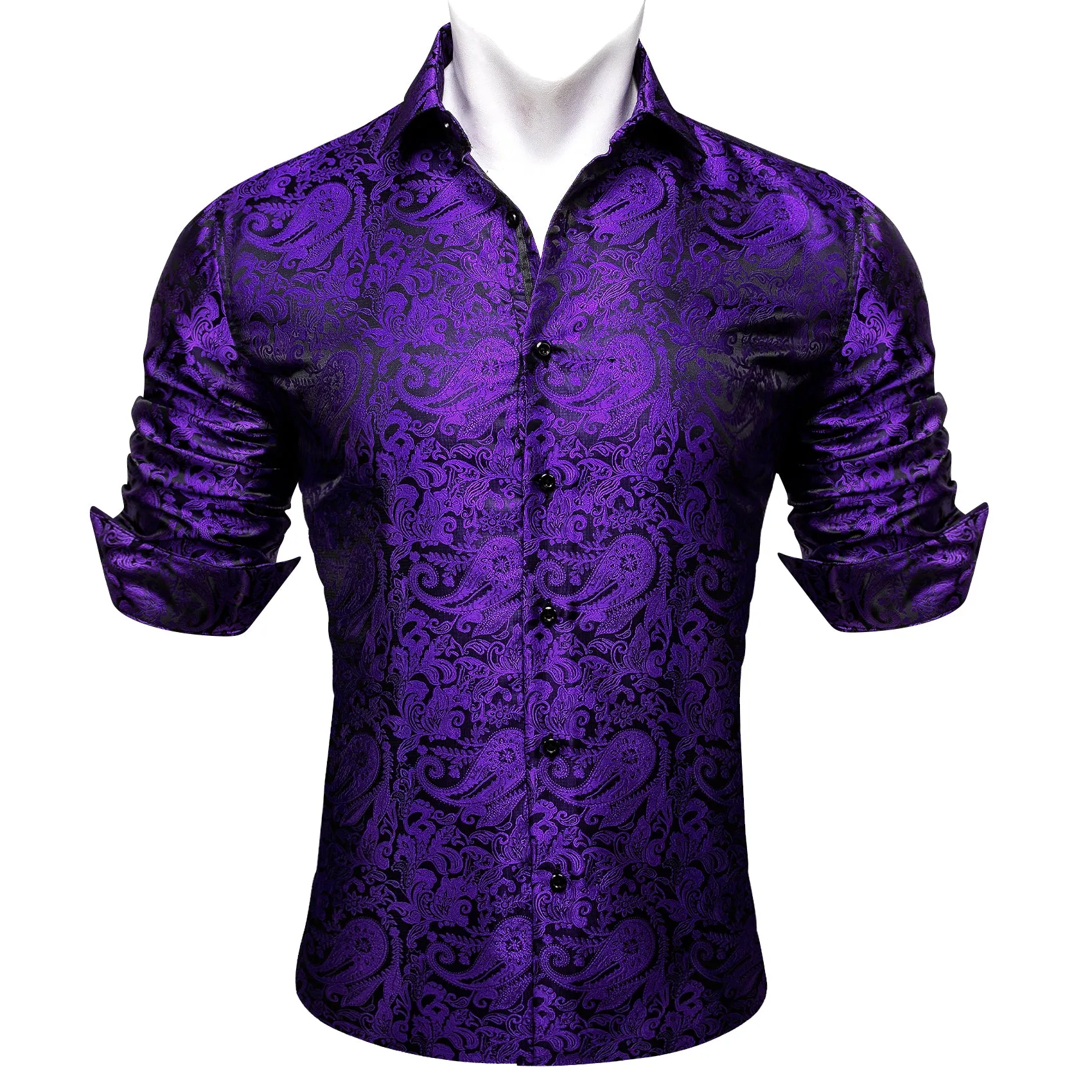 Barry Wang Dark Purple Paisley Silk Men Button Down Formal Dress Shirt sold by Barrywang product image thumbnail 4