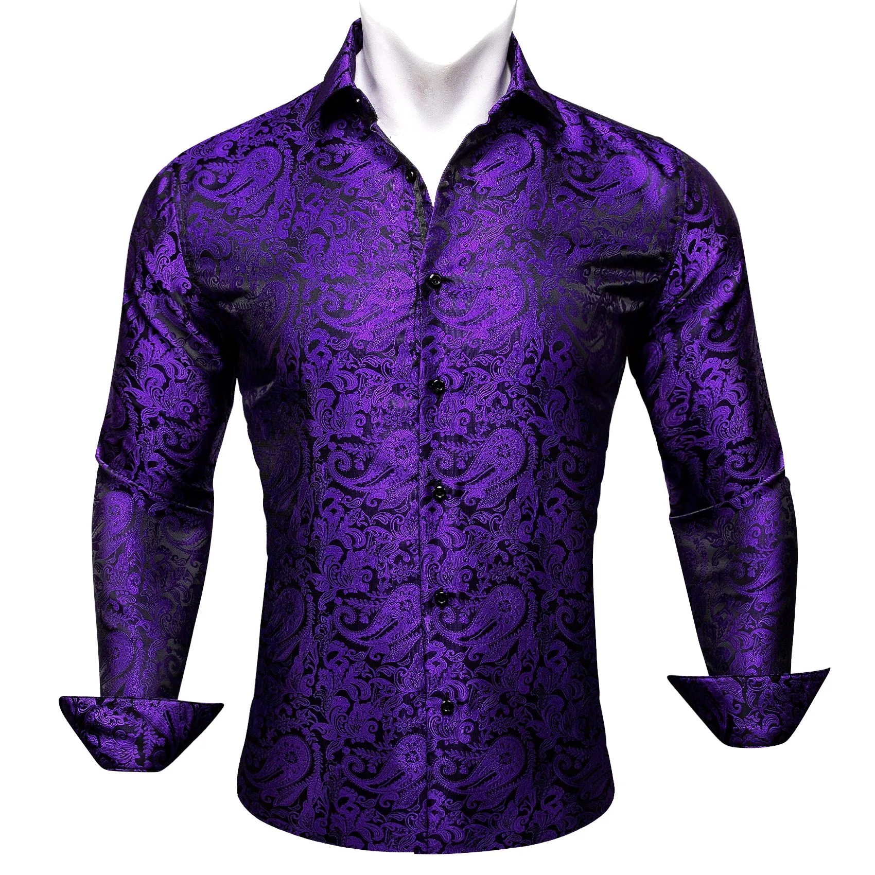 Barry Wang Dark Purple Paisley Silk Men Button Down Formal Dress Shirt sold by Barrywang product image thumbnail 2