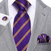 Barry Wang Men's Purple Golden Striped Silk Tie Hanky Cufflinks Set sold by Barrywang