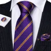 Barry Wang Men's Purple Golden Striped Silk Tie Hanky Cufflinks Set sold by Barrywang