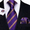 Barry Wang Men's Purple Golden Striped Silk Tie Hanky Cufflinks Set sold by Barrywang