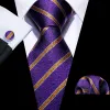 Barry Wang Men's Purple Golden Striped Silk Tie Hanky Cufflinks Set sold by Barrywang
