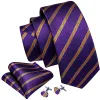 Barry Wang Men's Purple Golden Striped Silk Tie Hanky Cufflinks Set sold by Barrywang