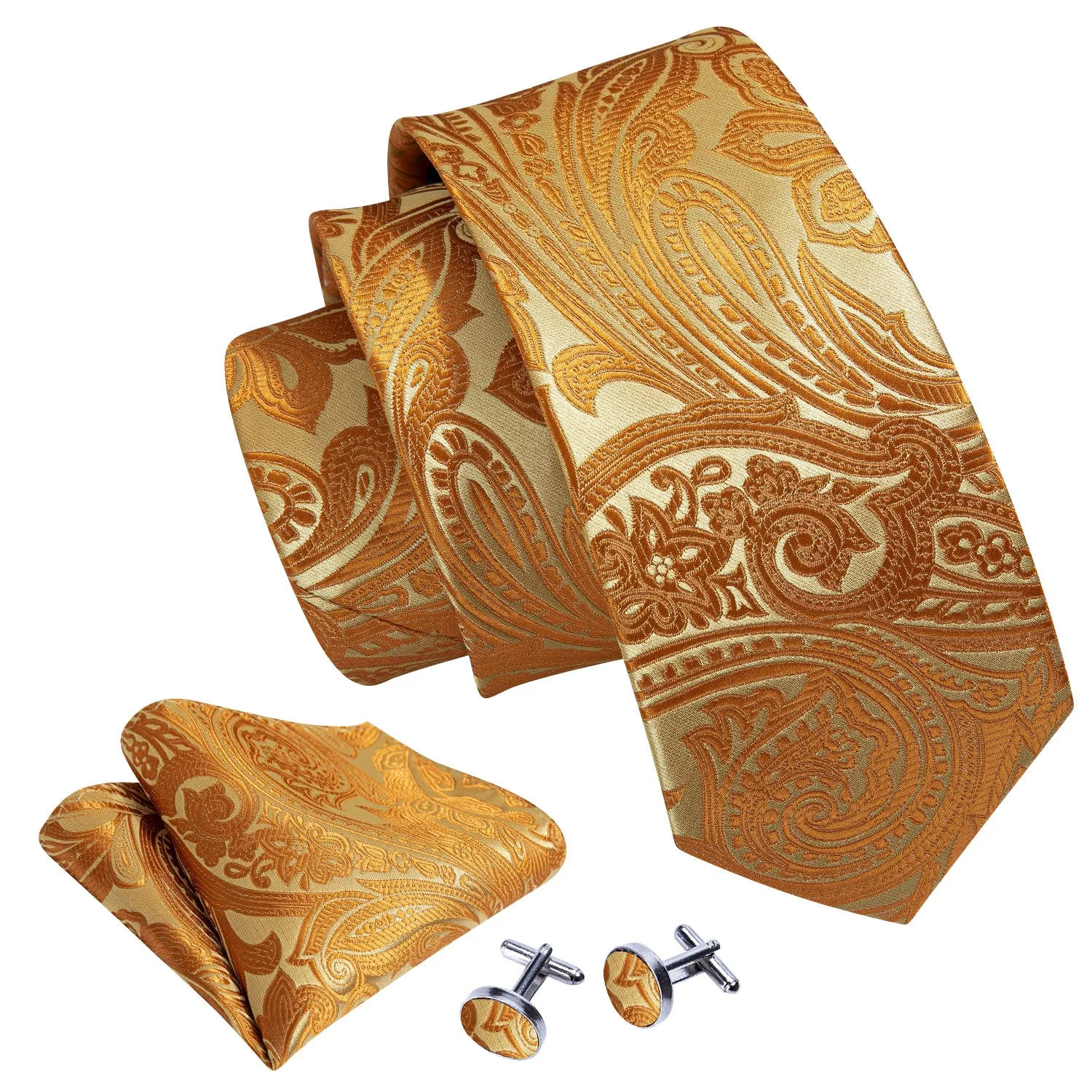 Barry. Wang Yellow Paisley Mens Silk Wedding Tie Hanky Cufflinks Set sold by Barrywang product image thumbnail 2