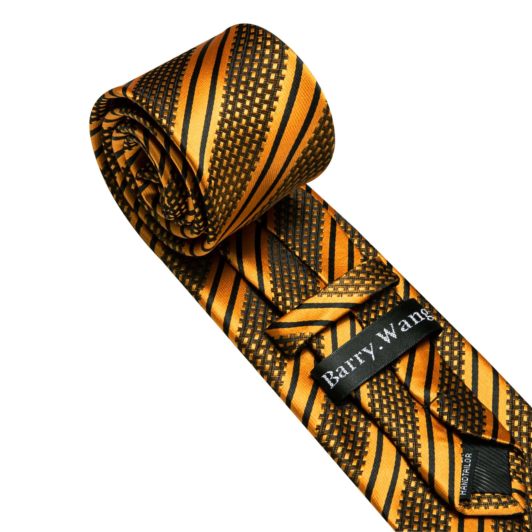 Barry. Wang Mens Striped Tie Gold Necktie Set with Black Stripes sold by Barrywang product image thumbnail 3