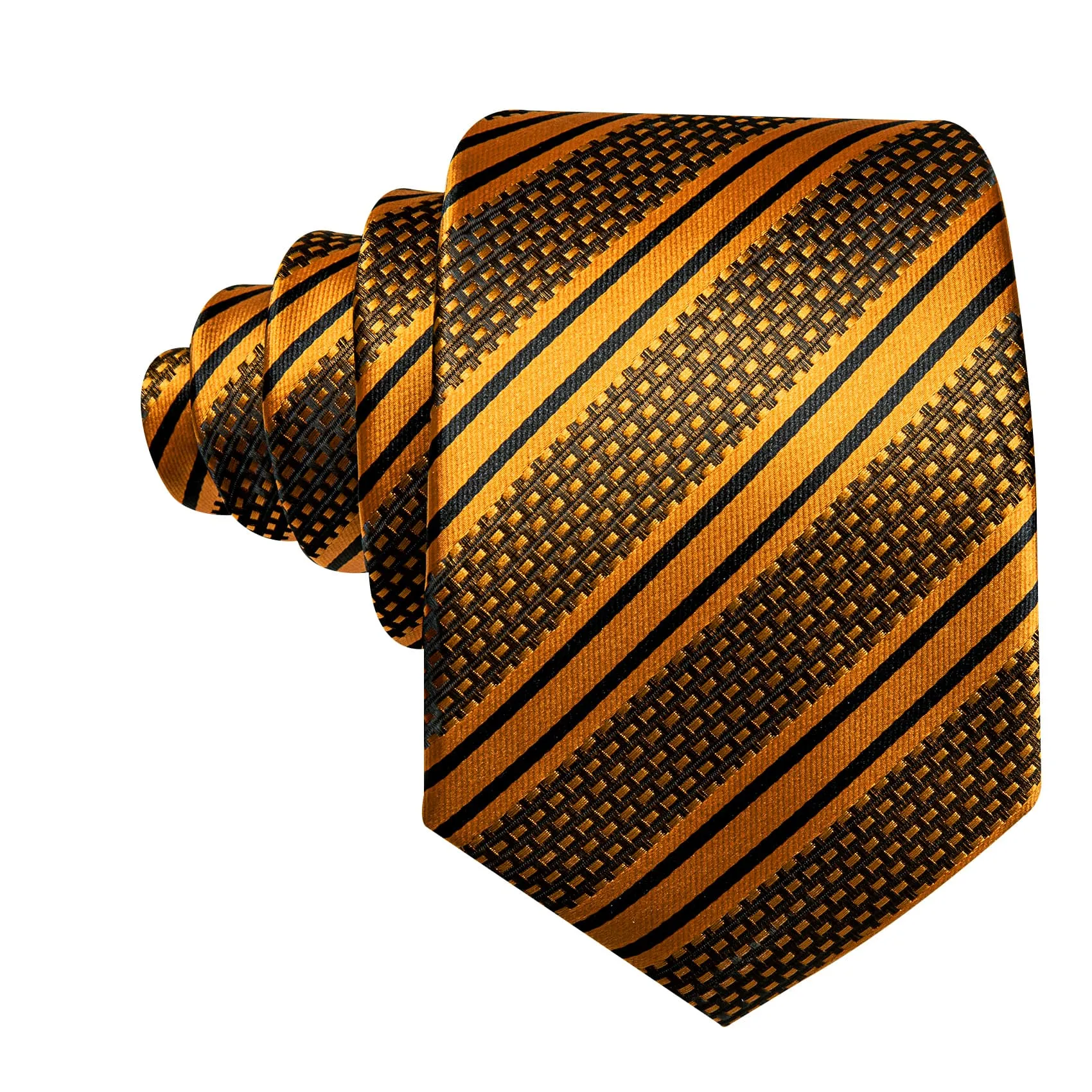 Barry. Wang Mens Striped Tie Gold Necktie Set with Black Stripes sold by Barrywang product image thumbnail 2