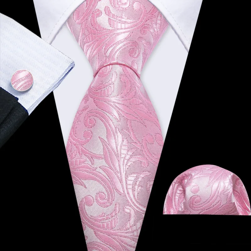 Barry. Wang Necktie Pink Floral Silk Men Tie Handkerchief Cufflinks Set sold by Barrywang