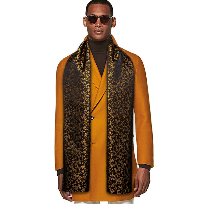 Barry Wang Silk scarf Luxury Black Gold Floral Scarf sold by Barrywang