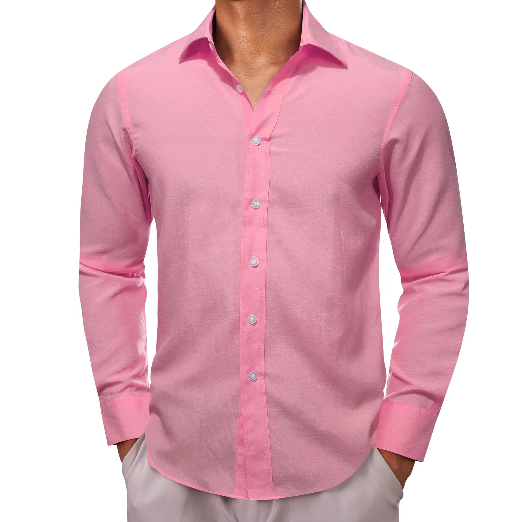 Barry.wang Pink Solid Silk Shirt sold by Barrywang product image thumbnail 4