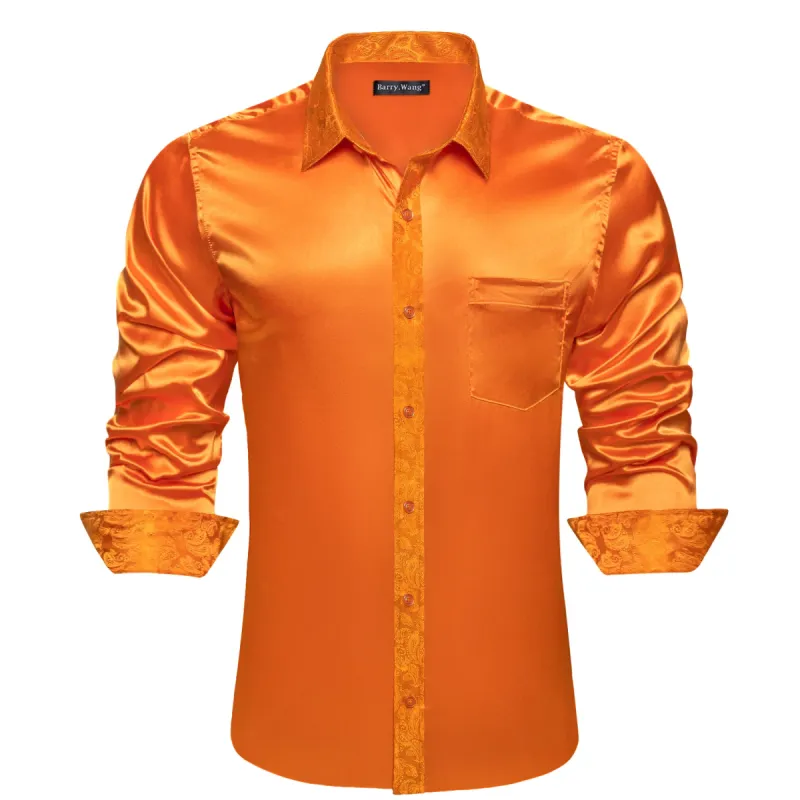 Barry Wang Orange Shirt for Men Burnt Orange Long Sleeve Dress Shirt sold by Barrywang
