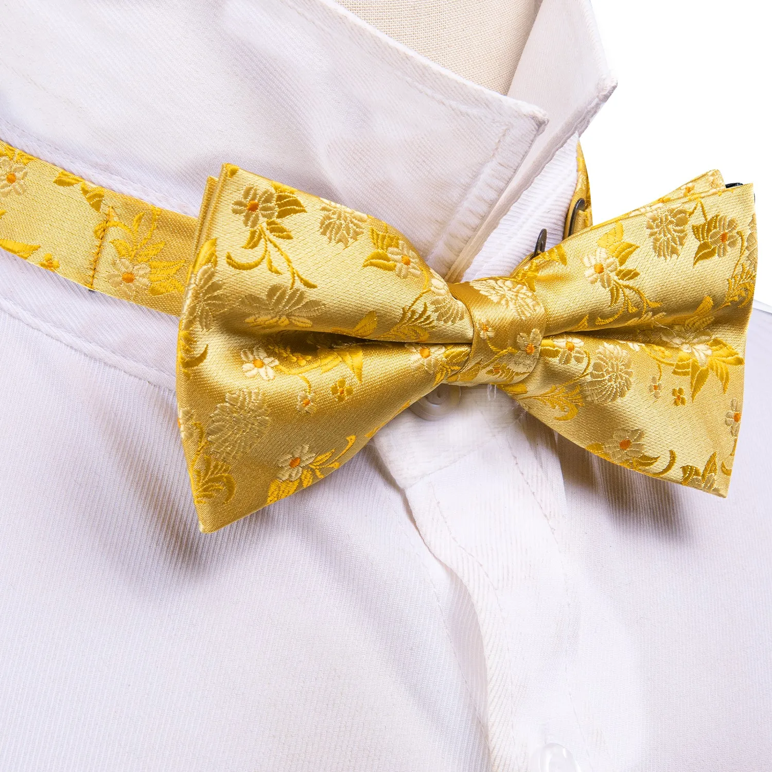 Barry Wang Men's Gold Floral Pre-tied Bow Tie Hanky Cufflinks Set sold by Barrywang product image thumbnail 5
