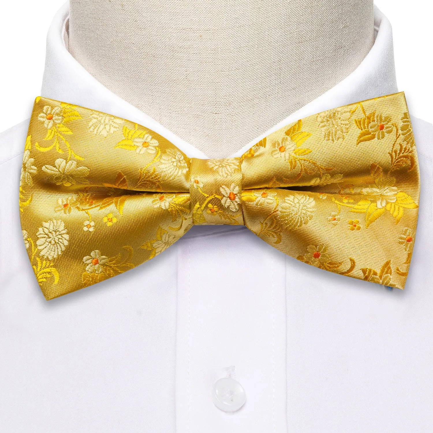 Barry Wang Men's Gold Floral Pre-tied Bow Tie Hanky Cufflinks Set sold by Barrywang product image thumbnail 3