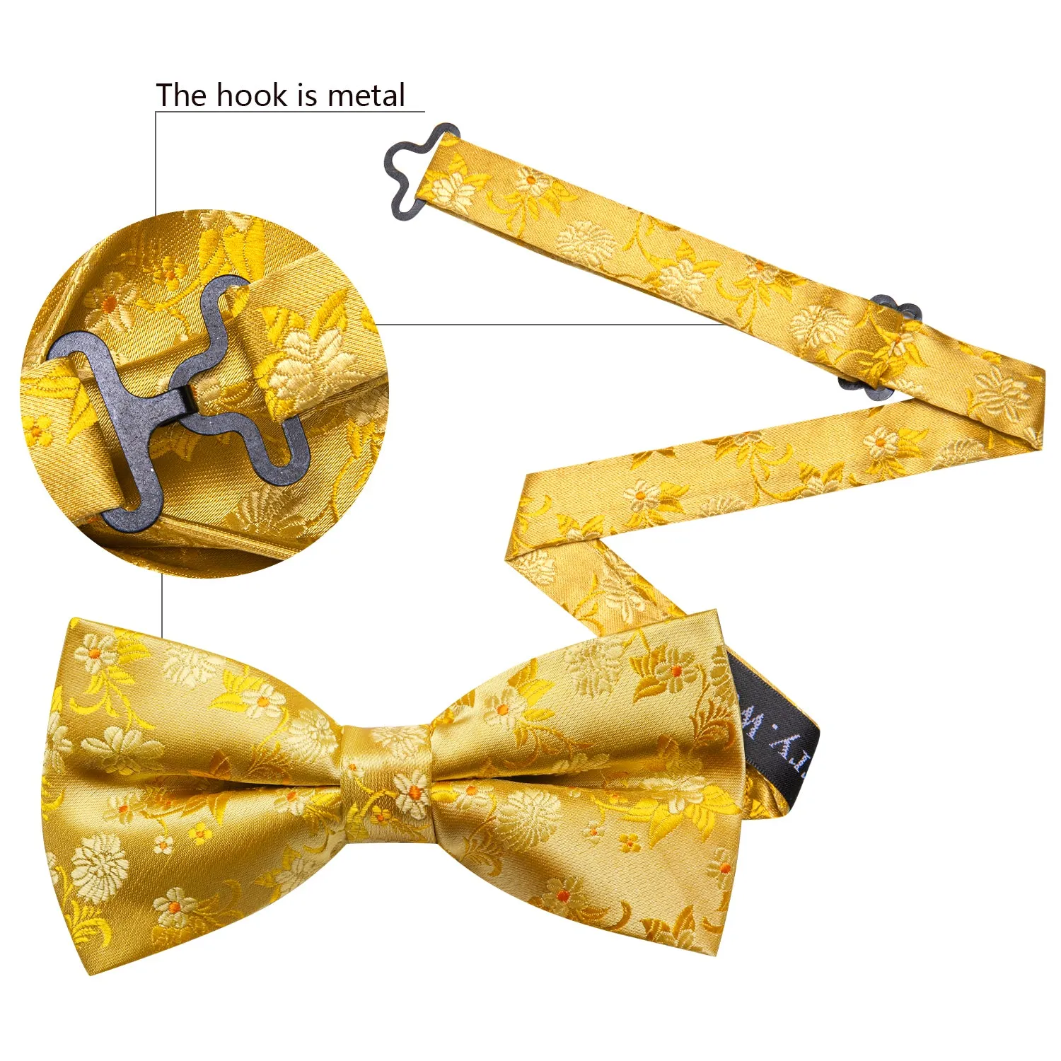 Barry Wang Men's Gold Floral Pre-tied Bow Tie Hanky Cufflinks Set sold by Barrywang product image thumbnail 4
