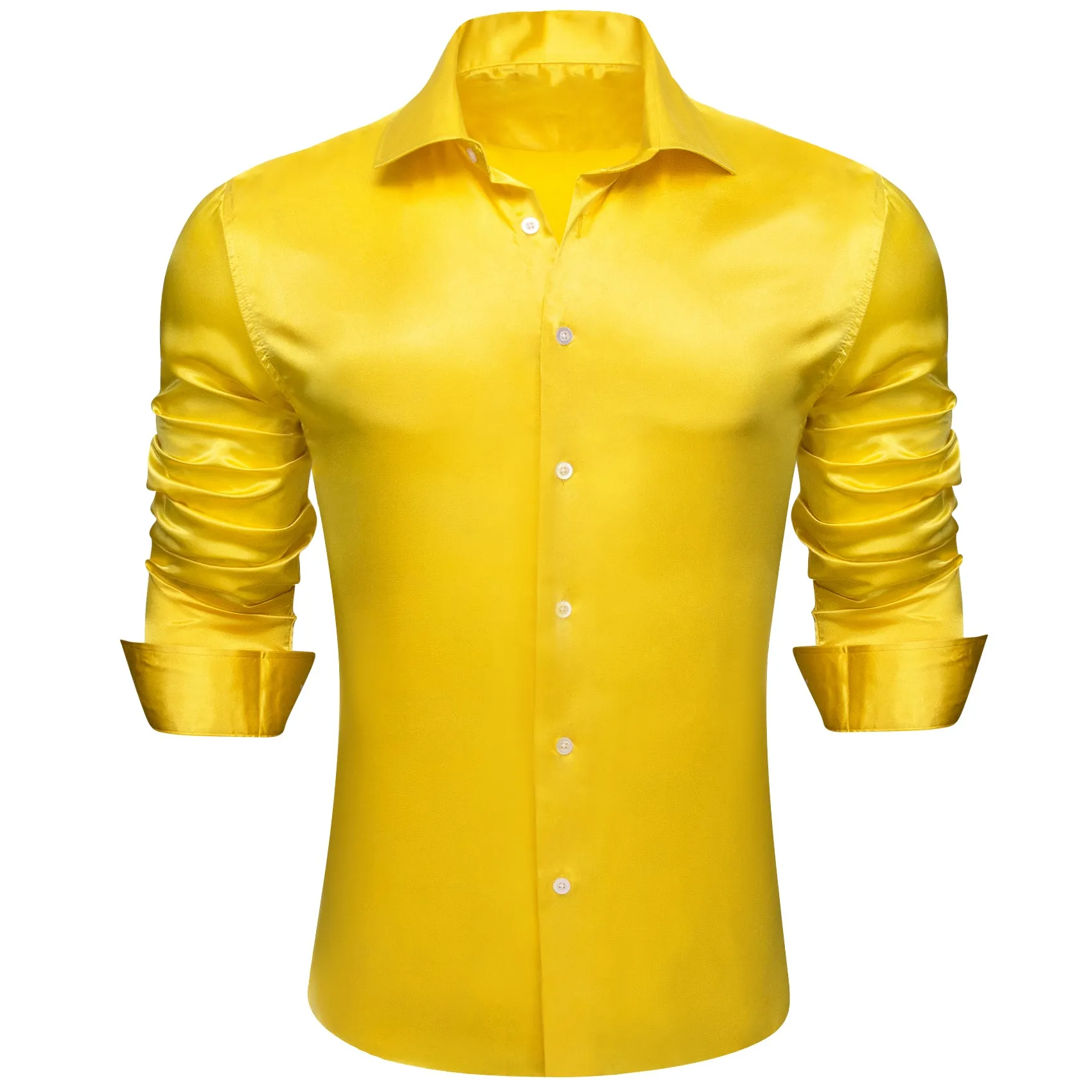 Barry.wang Men's Shirt Bright Yellow Solid Silk Long Sleeve Shirt Business sold by Barrywang product image thumbnail 4