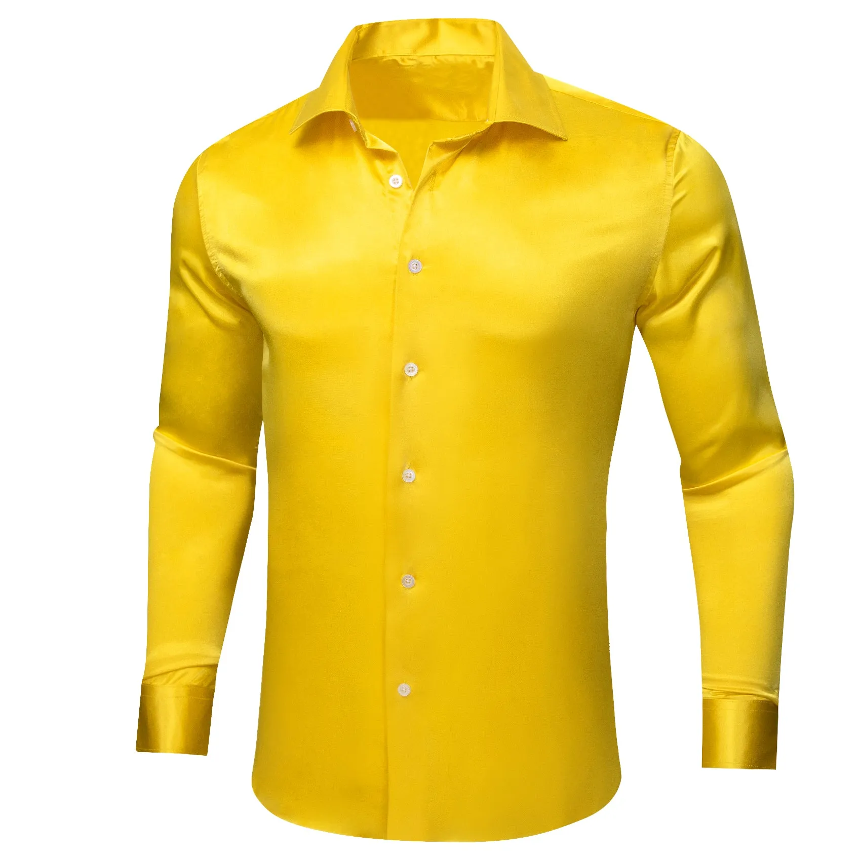 Barry.wang Men's Shirt Bright Yellow Solid Silk Long Sleeve Shirt Business sold by Barrywang product image thumbnail 3